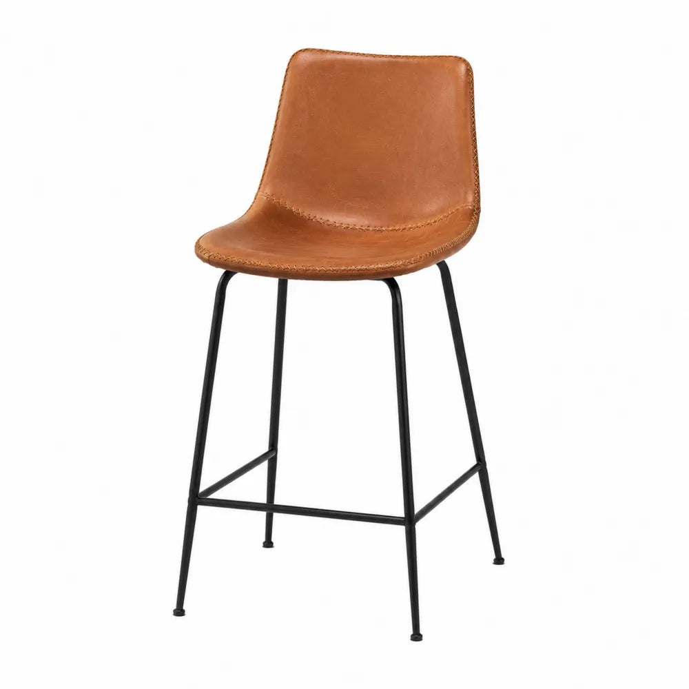Barhocker aus PU-Leder mit Metallgestell, Cognac