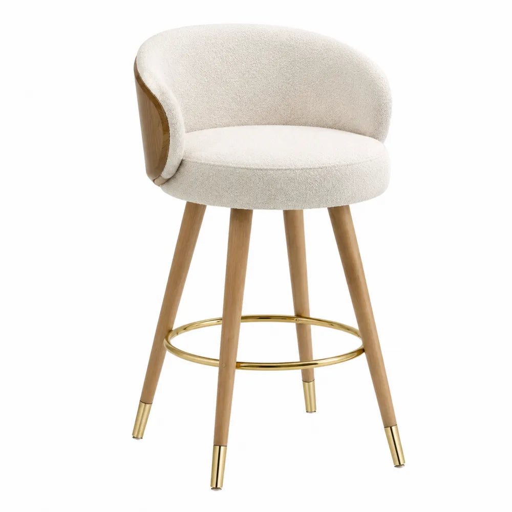 Barhocker mit Polyesterbezug und Holzbeinen, Beige