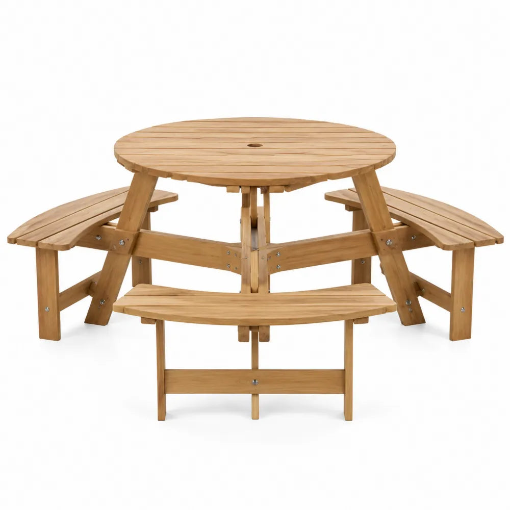 Runder Gartentischset aus Akazienholz mit Bänken Ø 120 cm