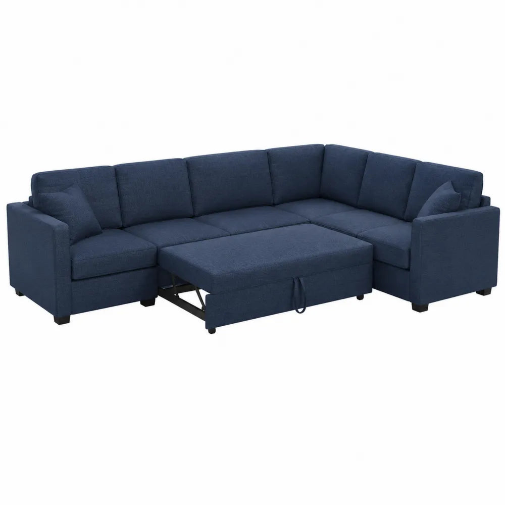 Ecksofa mit Bettfunktion Blau 300cm x 200cm x 90cm Polyestergewebe Holz