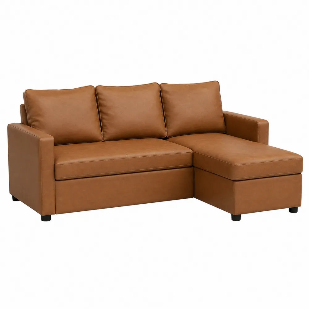 Ecksofa aus PU-Leder in Braun
