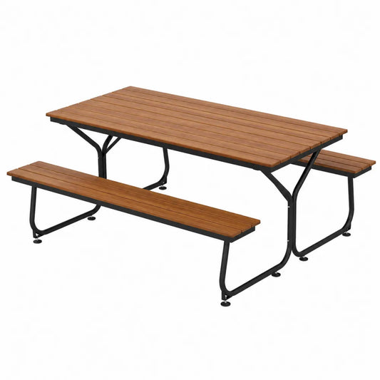 Gartentisch und Sitzbank Set aus Akazienholz und Stahl