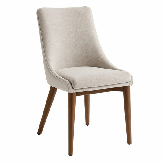 Esszimmerstuhl Polyester beige Walnussholz Beine