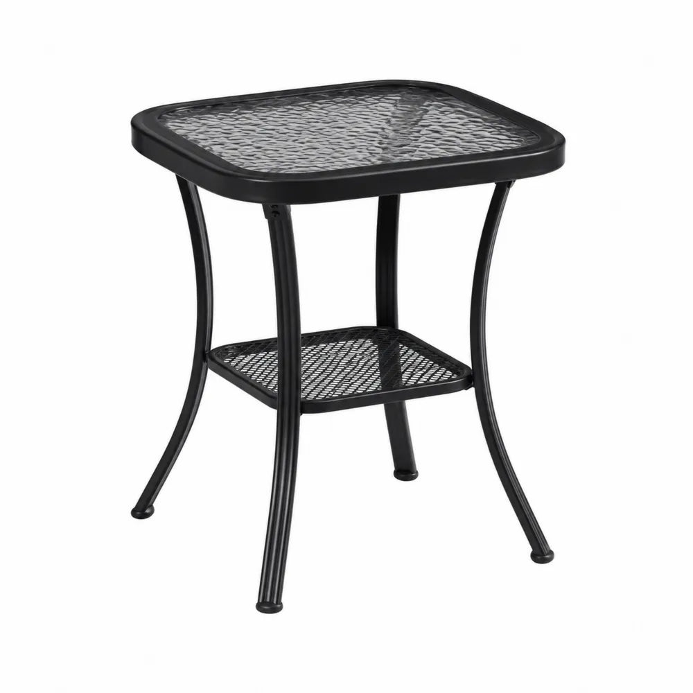 Gartentisch aus Metall mit Glasplatte Schwarz 50x50x60 cm