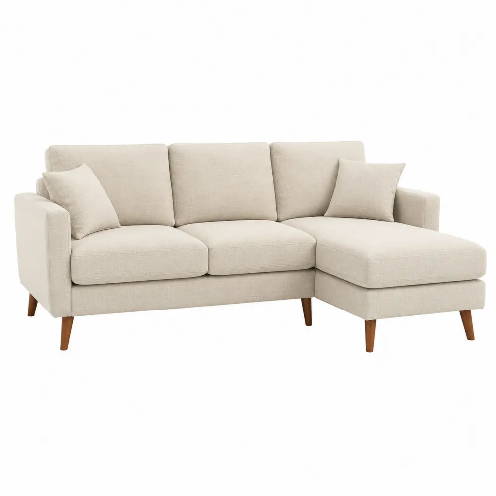 Beiges modulares Ecksofa aus Polyester mit Holzfüßen, 220x152x85 cm
