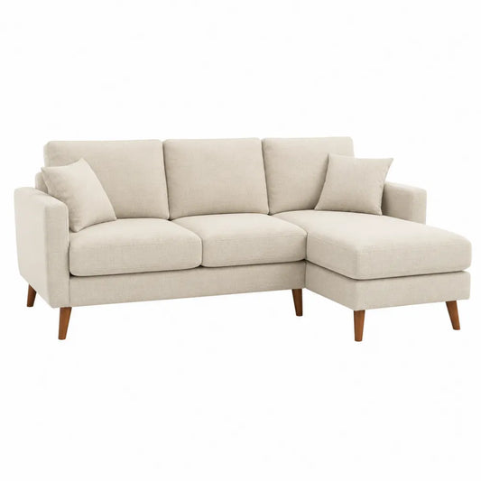 Beiges modulares Ecksofa aus Polyester mit Holzfüßen, 220x152x85 cm