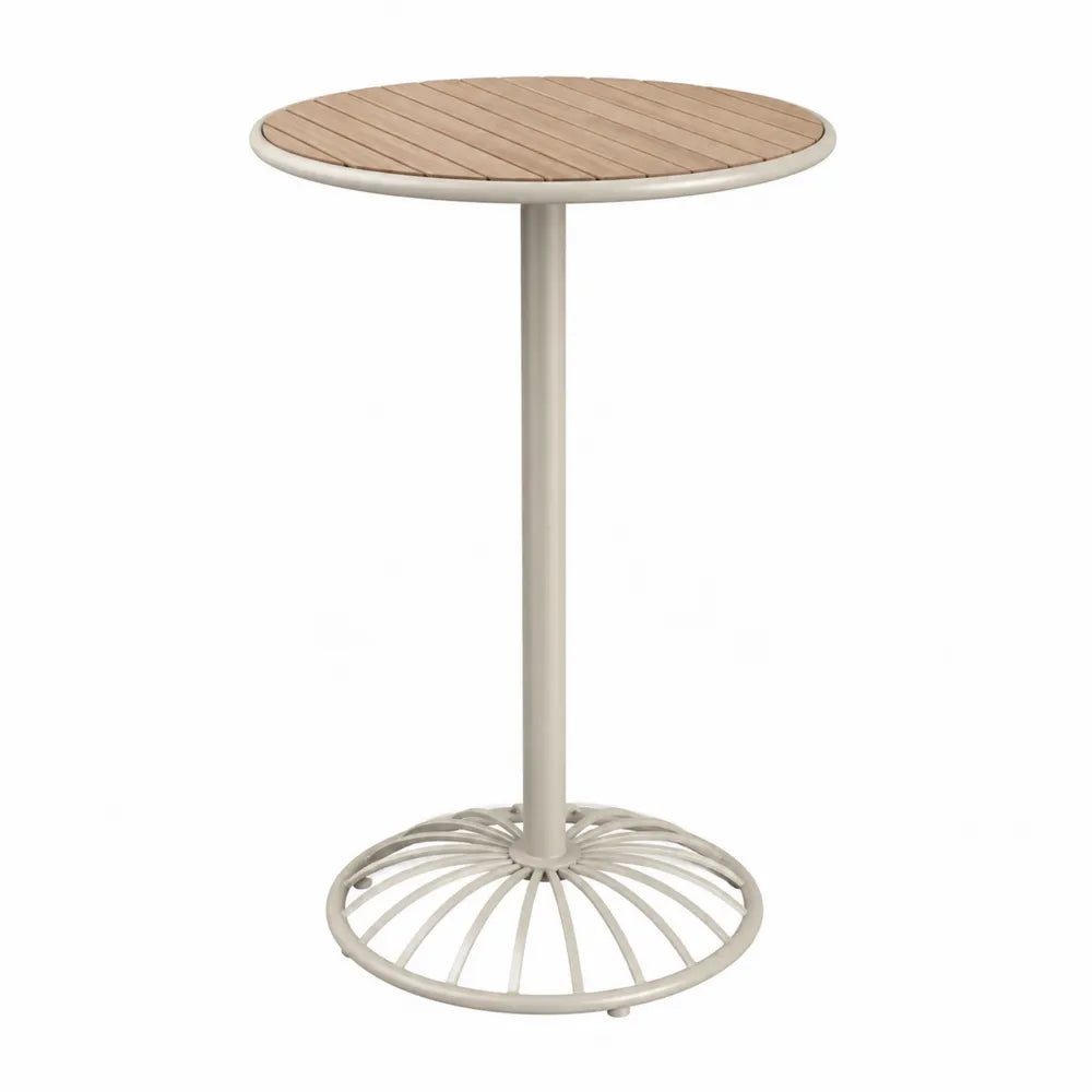 Runder Gartentisch mit Stahlgestell und Teakplatte, Höhe 110 cm, Durchmesser 60 cm