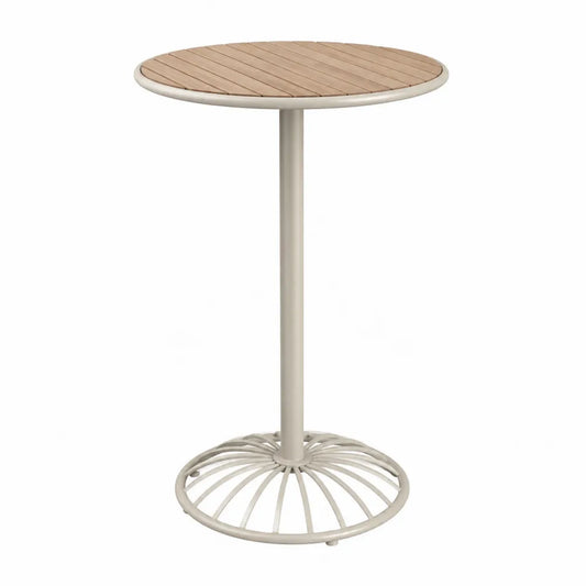 Runder Gartentisch mit Stahlgestell und Teakplatte, Höhe 110 cm, Durchmesser 60 cm